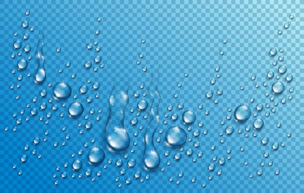 水雨滴或凝结在淋浴现实透明的3d矢量合成透明检查网格，容易放在任何背景或单独使用水滴。图片下载