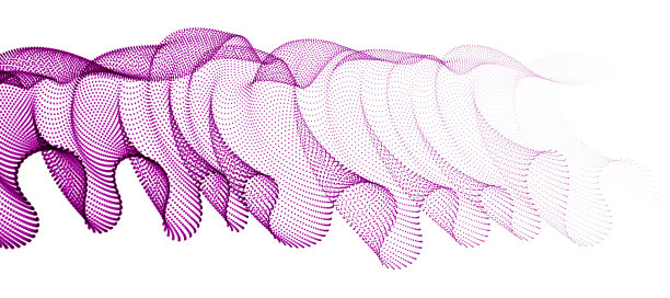 动态波浪透明薄纱织物对风、颗粒流动、运动的影响。向量抽象背景。3d形状的点混合网格，放松平静的墙纸。图片下载