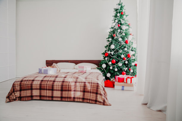 圣诞背景卧室与新年礼物假期图片下载
