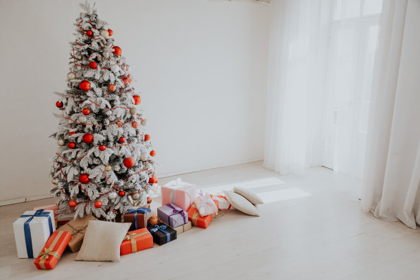 圣诞树屋室内新年礼物冬季装饰图片下载