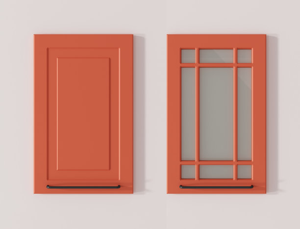 厨房橱柜的门为橙红色3D渲染图片下载