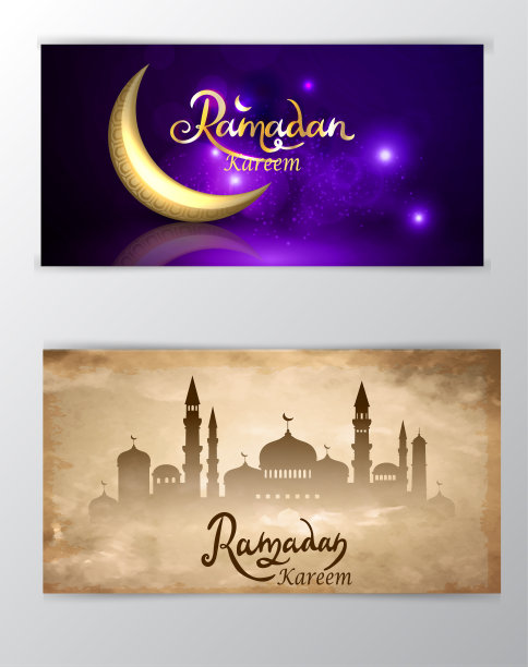 斋月卡里姆问候模糊的背景一套卡片图片下载