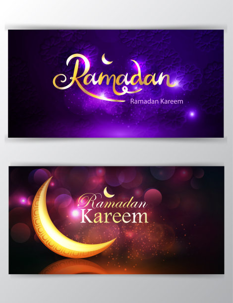 斋月卡里姆问候模糊的背景一套卡片图片下载