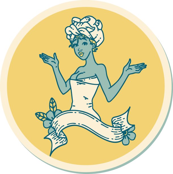 纹身风格贴纸的一个海报女郎在毛巾与旗帜图片下载