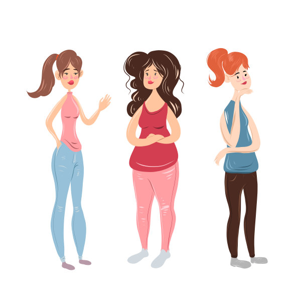 的插图。3个现代年轻女孩。卡通风格。矢量插图孤立在白色背景。图片下载