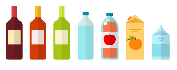 饮料在玻璃、塑料和纸包装载体平面隔离图片下载