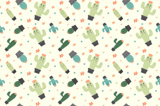 无缝模式与仙人掌概念在白色的背景。图片下载