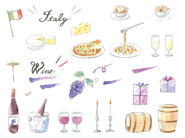 意大利食品和饮料插图集。图片下载