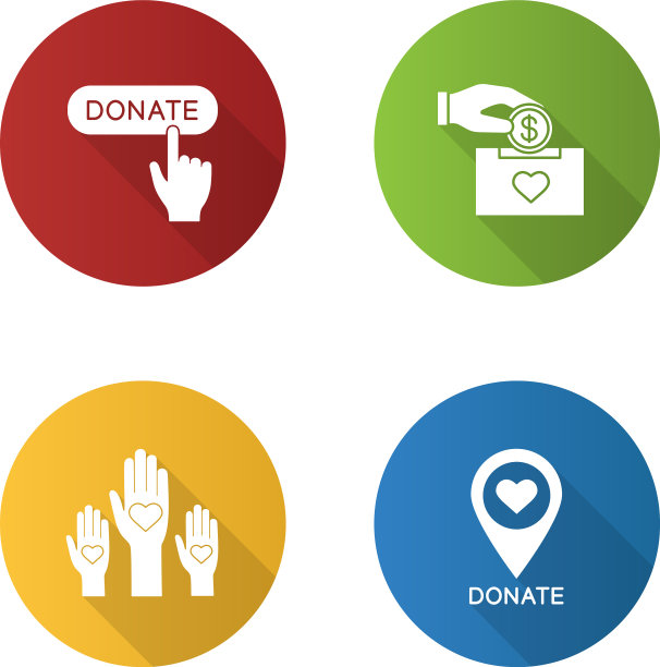 慈善平面设计长阴影字形图标集图片下载