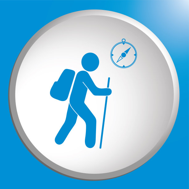 带有指南针图标的徒步旅行者图片下载