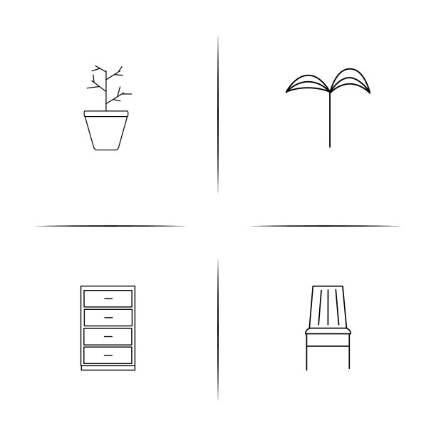 家具简单的线性图标设置简单的轮廓图片下载