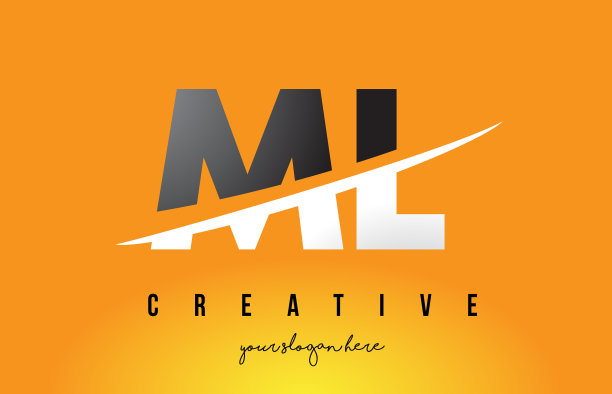 字母Ml的现代标志设计用黄色图片下载