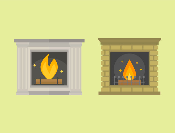 平面风格的壁炉图标设计房子房间温暖图片下载