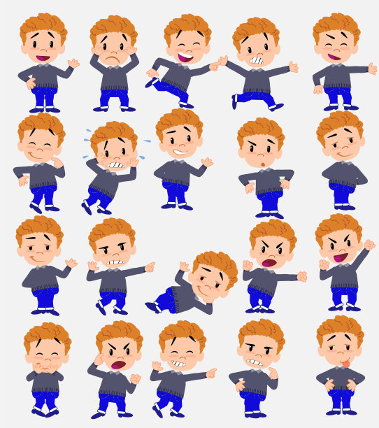 卡通人物白种男孩穿着牛仔裤图片下载