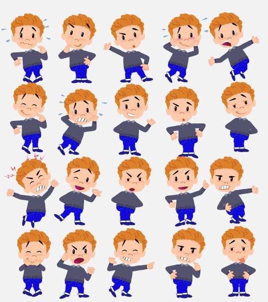 卡通人物白种男孩穿着牛仔裤图片下载