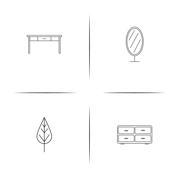 家具简单的线性图标设置简单的轮廓图片下载