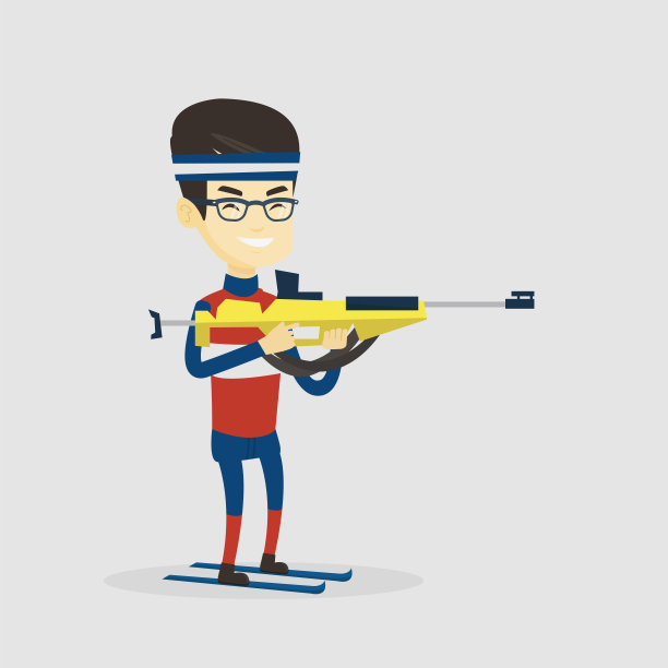 瞄准目标的欢快的冬季两项运动员图片下载