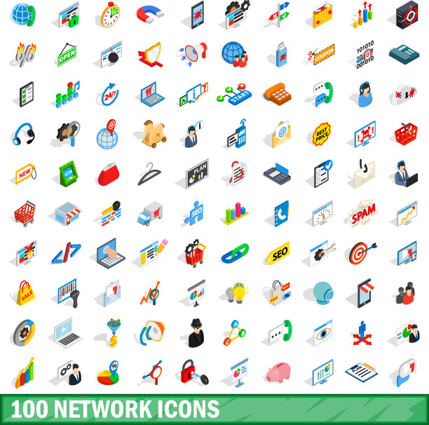 100个网络图标设置等距3d样式图片下载