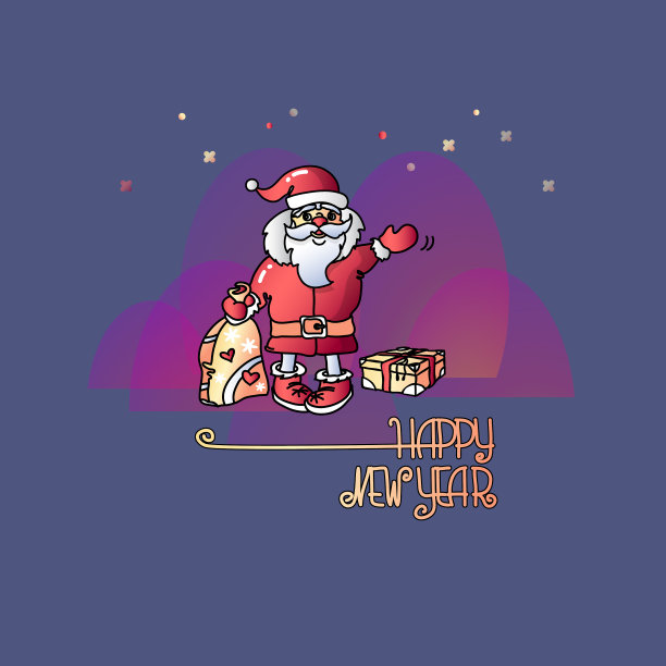 圣诞老人送礼物，手写一句新年快乐图片下载