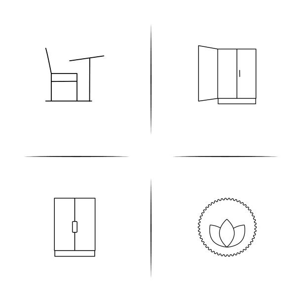 家具简单的线性图标设置简单的轮廓图片下载