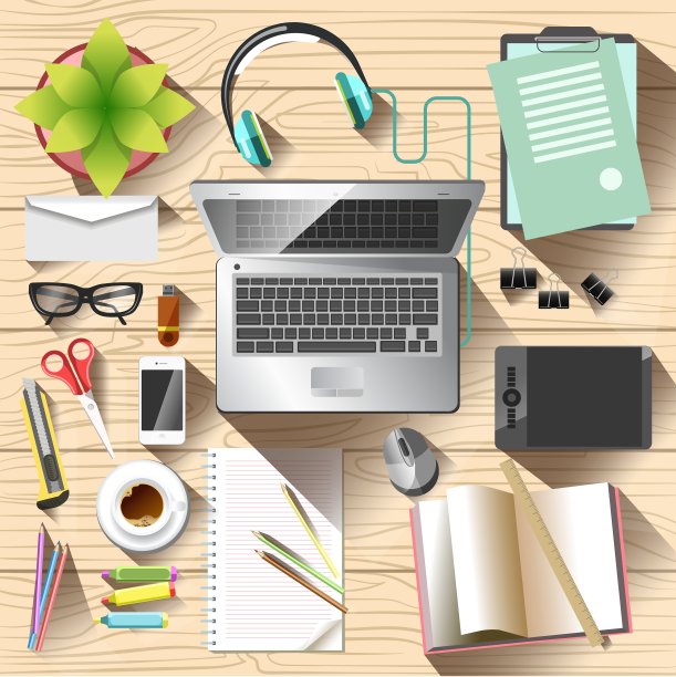 工作空间俯视图办公桌图片下载