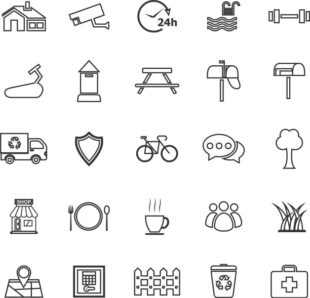 村庄线图标在白色的背景图片下载