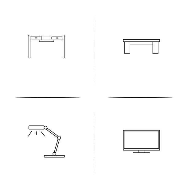 家具简单的线性图标设置简单的轮廓图片下载