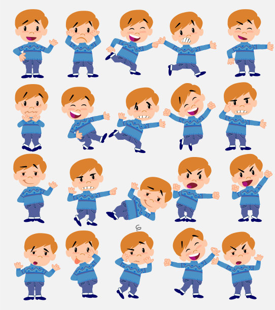 卡通人物白种男孩穿着牛仔裤图片下载