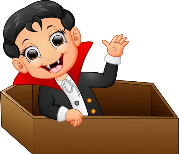 滑稽的德古拉躺在棺材里，孤立地挥着手图片下载