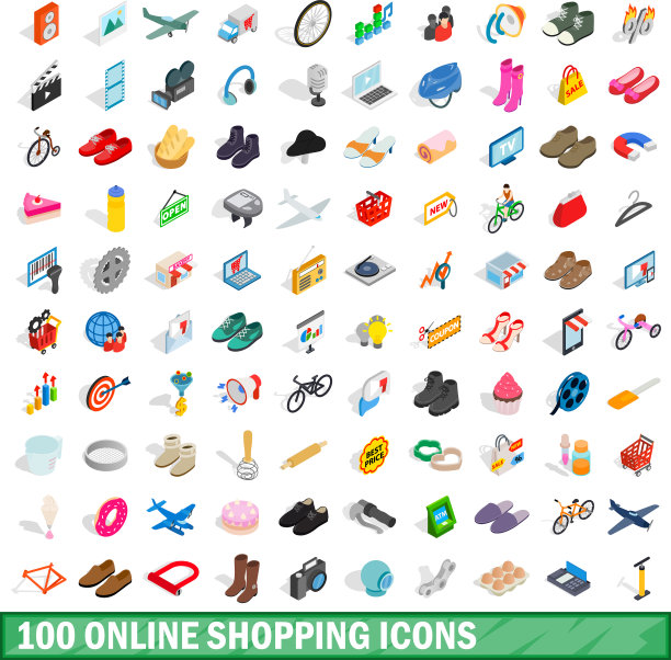 100个网上购物图标设置等距3d风格图片下载