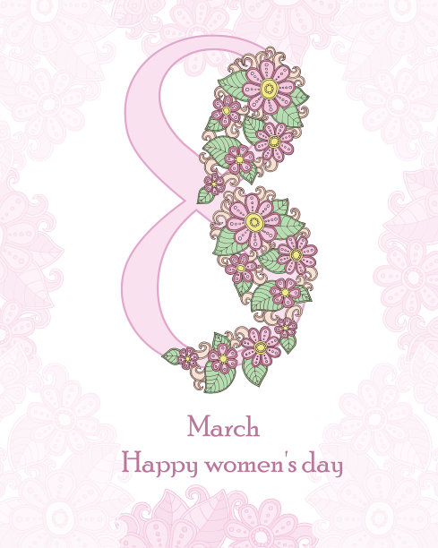 妇女节快乐3月8日明信片模板图片下载