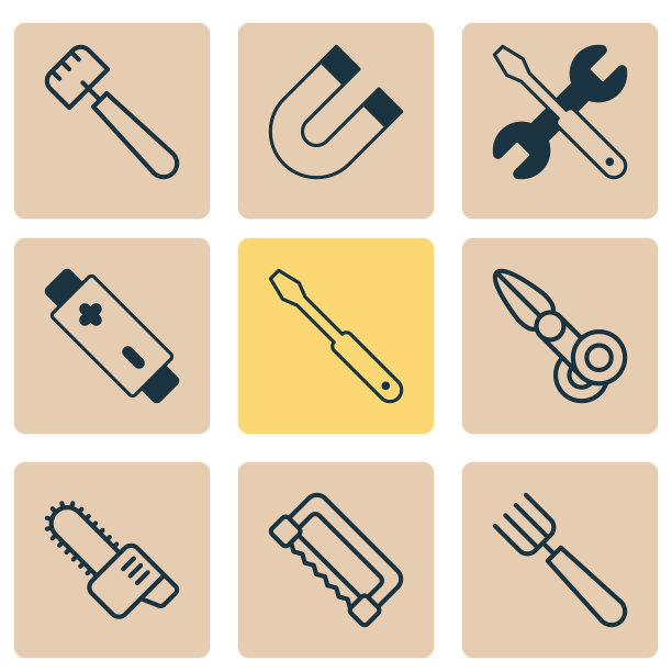 仪器图标设置与剪刀，锯，磁铁和图片下载
