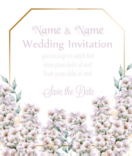 白色淡紫色婚礼卡花束水彩画图片下载