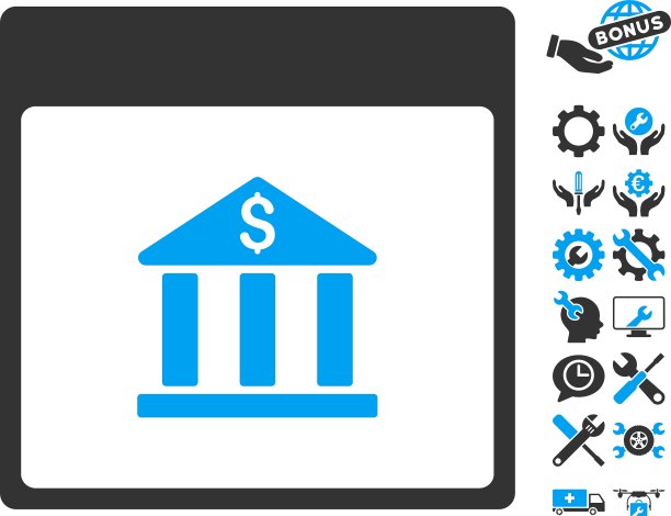 带有奖金的银行建筑日历页面图标图片下载