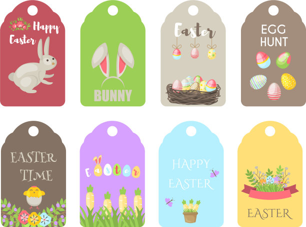 复活节礼物标签标签上有可爱的卡通图片下载