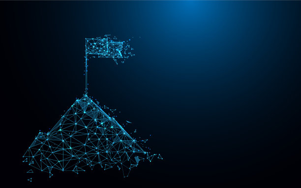 山顶的旗帜形成线条和粒子图片下载