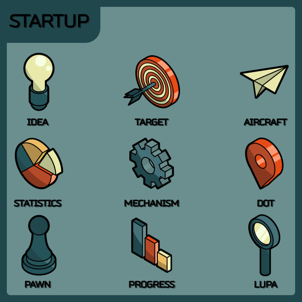 启动颜色轮廓等距图标图片下载