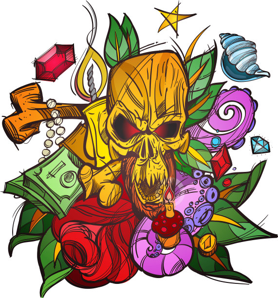 用骷髅钱着色，并留下一幅素描图片下载
