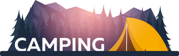 夏令营晚上露营松树林和岩石图片下载