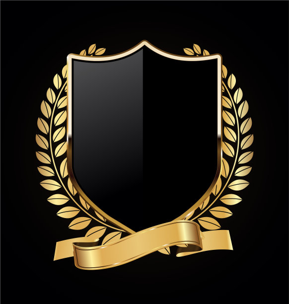 金色和黑色的盾和金桂冠图片下载