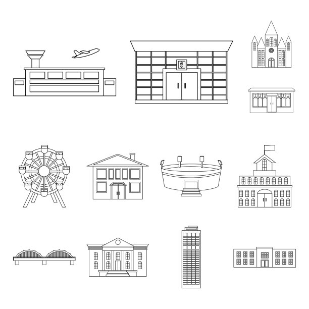 建筑和建筑的轮廓图标设置图片下载