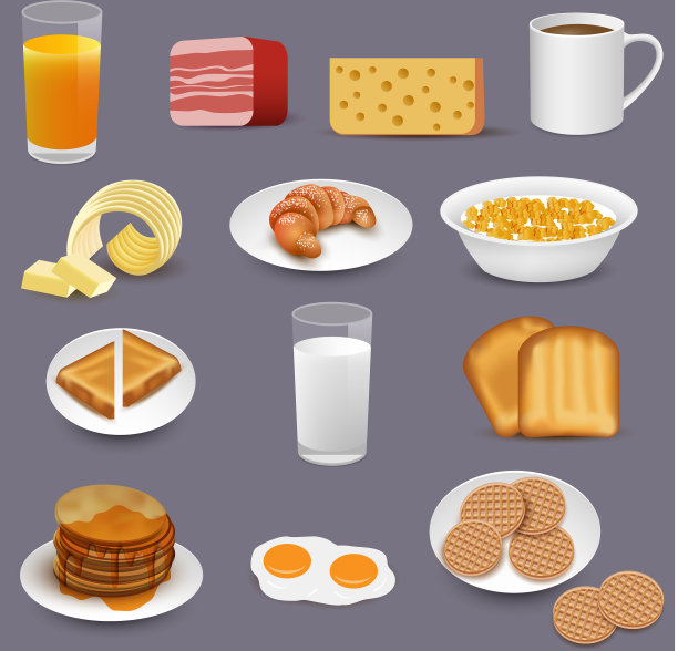 早餐的食物和饮料象征着早餐的图标图片下载