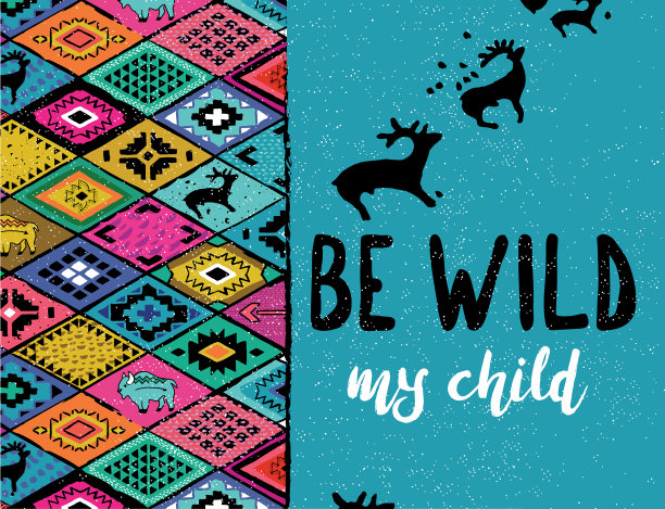 野生我的孩子种族印与鹿，水牛图片下载