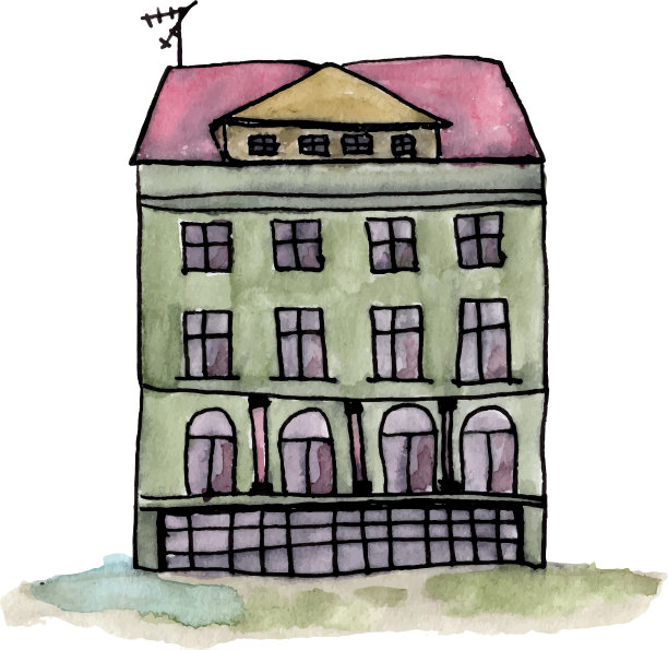 水彩画上白色的小房子图片下载