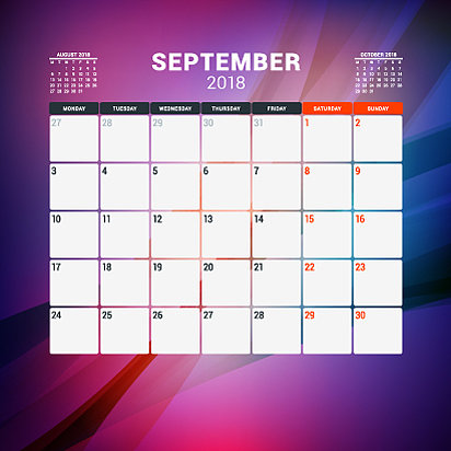 2018年9月日历规划师设计模板图片下载