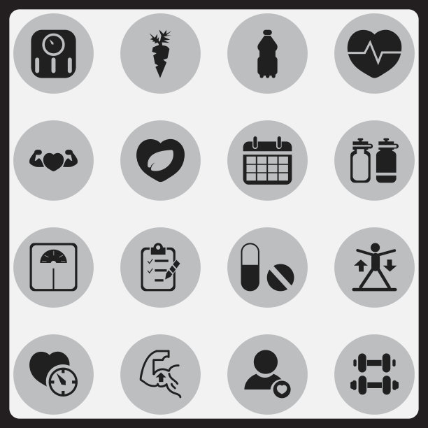 一组16可编辑的健身图标包括符号图片下载