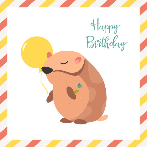 带仓鼠和气球的生日卡片图片下载