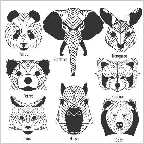 套多边形头动物多边形标志图片下载