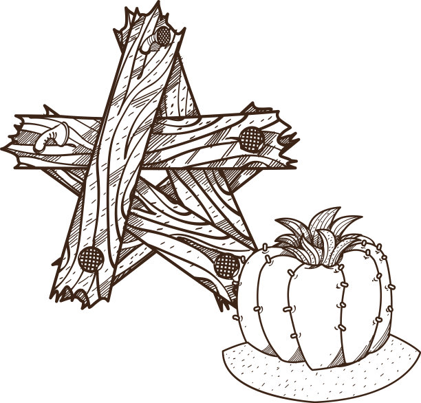 盛开的仙人掌星形木板勾勒图片下载