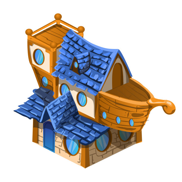 玩具屋的颜色有棕色和蓝色的风格图片下载